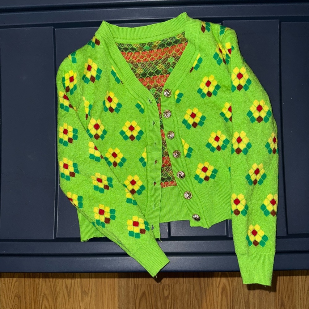 Green Floral Button up Cardigan